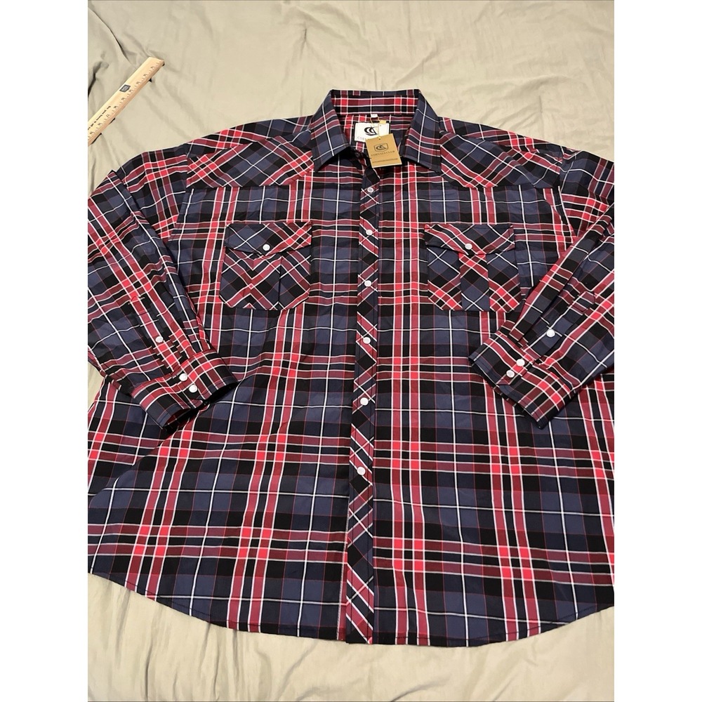 Coevals Club Men's Western Plaid Pearl Snap Button Two Pocket Shirt Large.